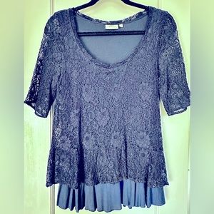 Deletta for Anthropologie, Lace double peplum top